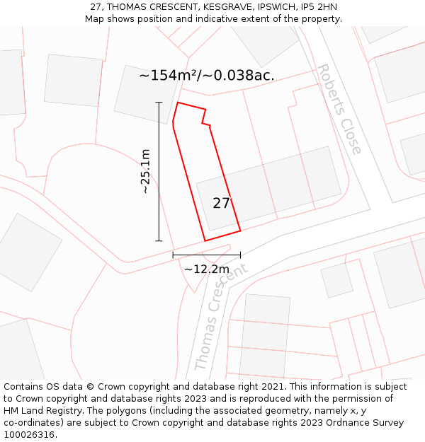 27, THOMAS CRESCENT, KESGRAVE, IPSWICH, IP5 2HN: Plot and title map