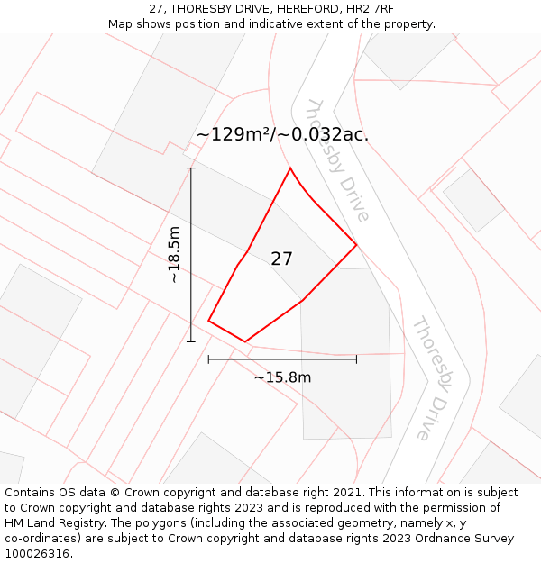 27, THORESBY DRIVE, HEREFORD, HR2 7RF: Plot and title map