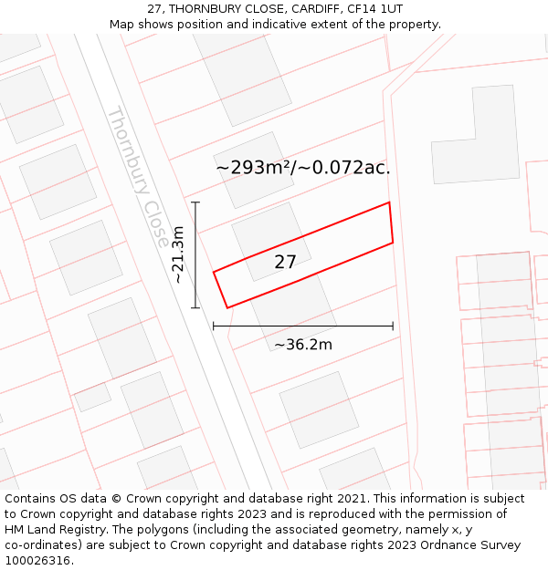 27, THORNBURY CLOSE, CARDIFF, CF14 1UT: Plot and title map