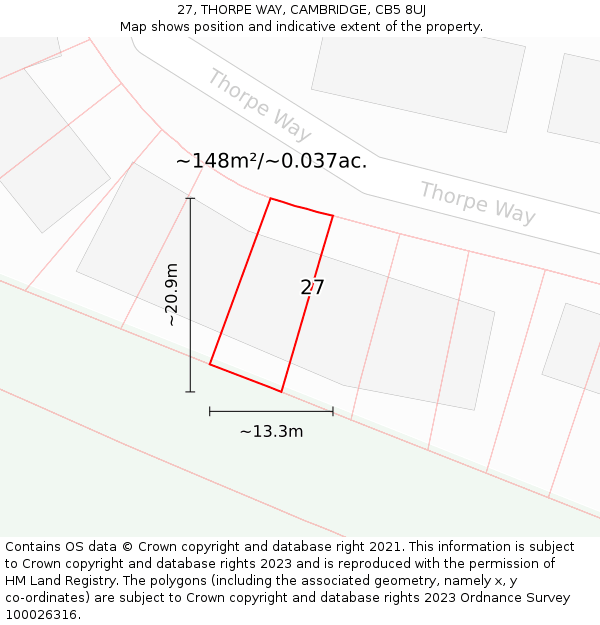 27, THORPE WAY, CAMBRIDGE, CB5 8UJ: Plot and title map