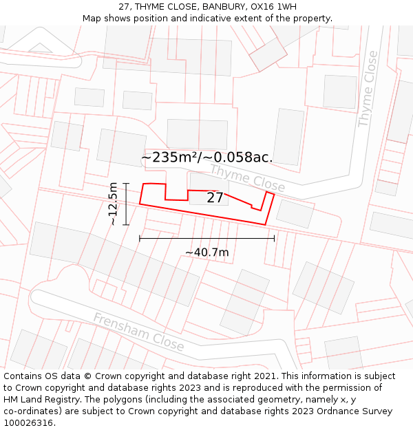 27, THYME CLOSE, BANBURY, OX16 1WH: Plot and title map