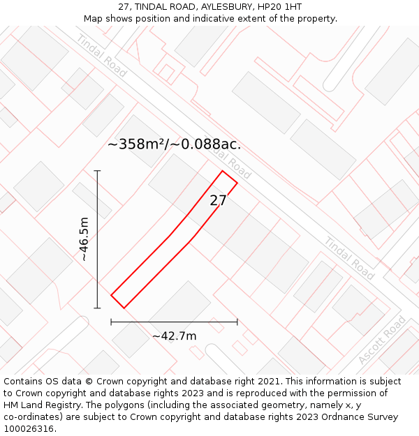 27, TINDAL ROAD, AYLESBURY, HP20 1HT: Plot and title map