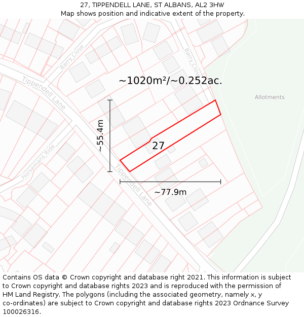 27, TIPPENDELL LANE, ST ALBANS, AL2 3HW: Plot and title map