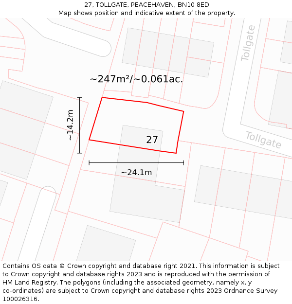 27, TOLLGATE, PEACEHAVEN, BN10 8ED: Plot and title map