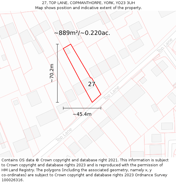 27, TOP LANE, COPMANTHORPE, YORK, YO23 3UH: Plot and title map