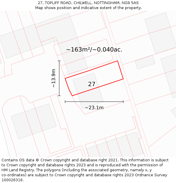 27, TOPLIFF ROAD, CHILWELL, NOTTINGHAM, NG9 5AS: Plot and title map