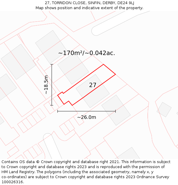 27, TORRIDON CLOSE, SINFIN, DERBY, DE24 9LJ: Plot and title map