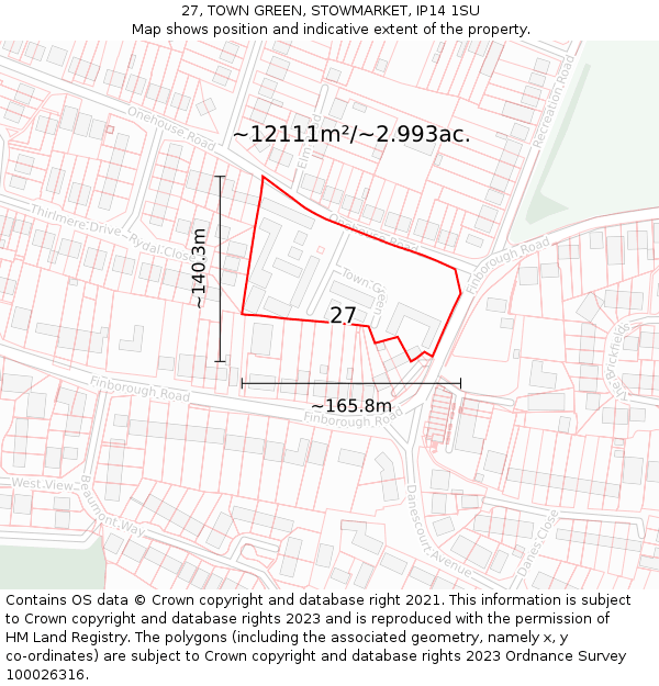 27, TOWN GREEN, STOWMARKET, IP14 1SU: Plot and title map