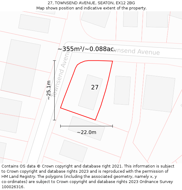 27, TOWNSEND AVENUE, SEATON, EX12 2BG: Plot and title map