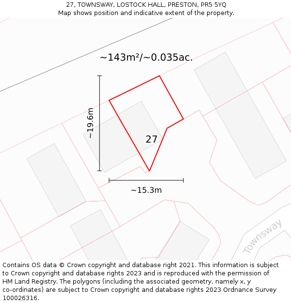 27, TOWNSWAY, LOSTOCK HALL, PRESTON, PR5 5YQ: Plot and title map