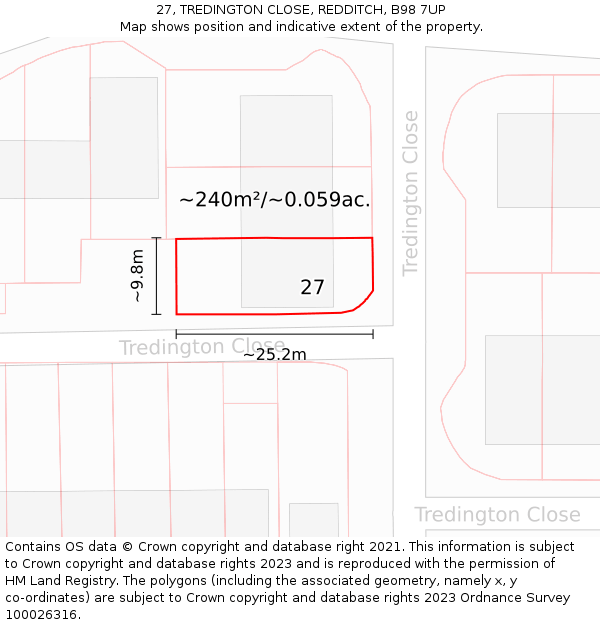 27, TREDINGTON CLOSE, REDDITCH, B98 7UP: Plot and title map