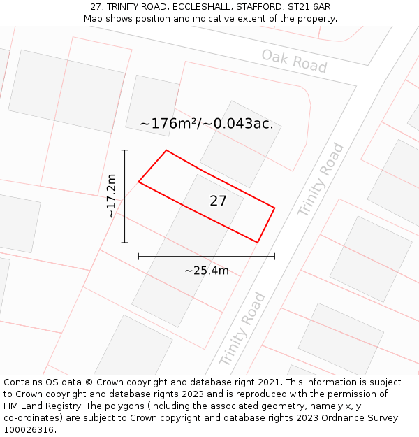 27, TRINITY ROAD, ECCLESHALL, STAFFORD, ST21 6AR: Plot and title map