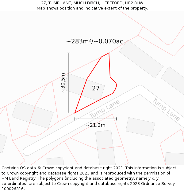 27, TUMP LANE, MUCH BIRCH, HEREFORD, HR2 8HW: Plot and title map