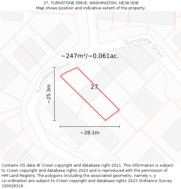 27, TURNSTONE DRIVE, WASHINGTON, NE38 0DB: Plot and title map
