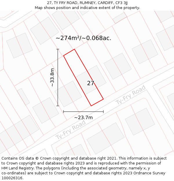 27, TY FRY ROAD, RUMNEY, CARDIFF, CF3 3JJ: Plot and title map