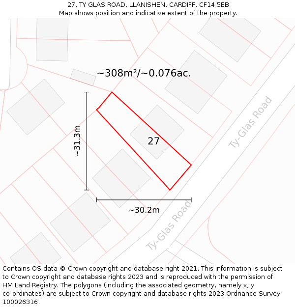 27, TY GLAS ROAD, LLANISHEN, CARDIFF, CF14 5EB: Plot and title map