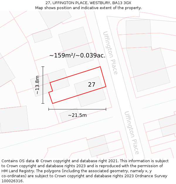 27, UFFINGTON PLACE, WESTBURY, BA13 3GX: Plot and title map