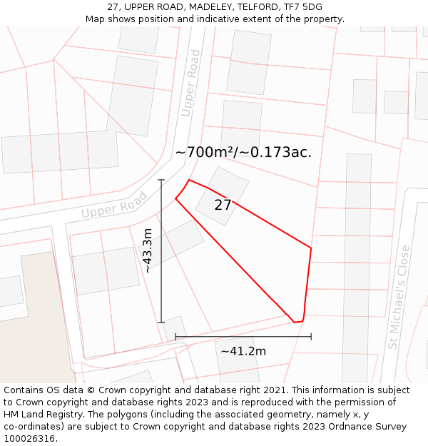 27, UPPER ROAD, MADELEY, TELFORD, TF7 5DG: Plot and title map