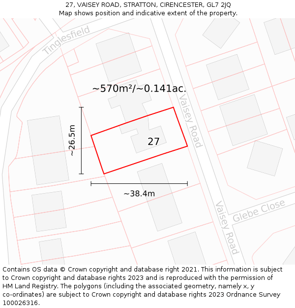 27, VAISEY ROAD, STRATTON, CIRENCESTER, GL7 2JQ: Plot and title map