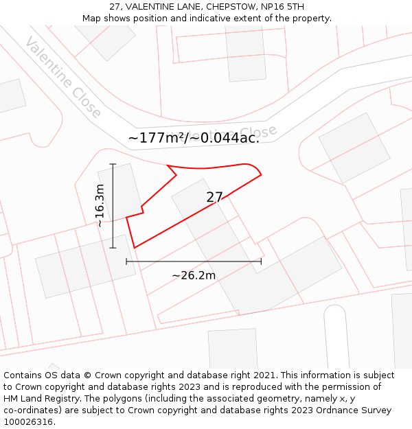 27, VALENTINE LANE, CHEPSTOW, NP16 5TH: Plot and title map