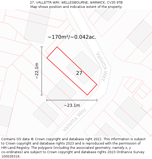 27, VALLETTA WAY, WELLESBOURNE, WARWICK, CV35 9TB: Plot and title map