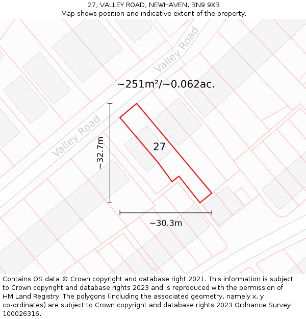 27, VALLEY ROAD, NEWHAVEN, BN9 9XB: Plot and title map