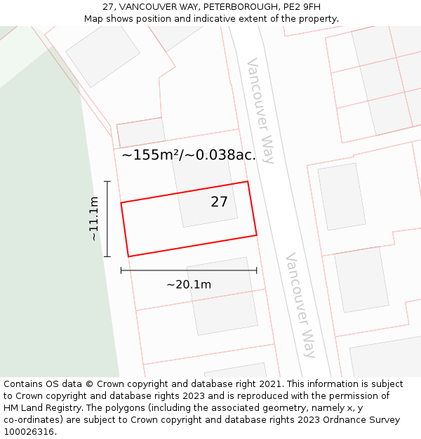 27, VANCOUVER WAY, PETERBOROUGH, PE2 9FH: Plot and title map