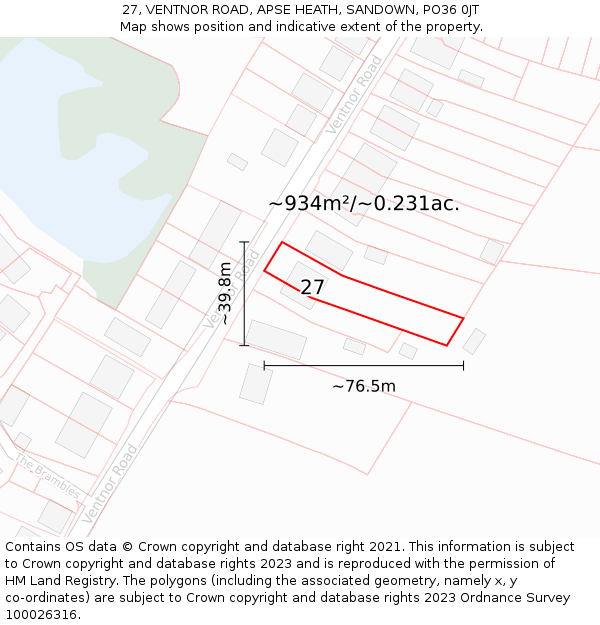 27, VENTNOR ROAD, APSE HEATH, SANDOWN, PO36 0JT: Plot and title map