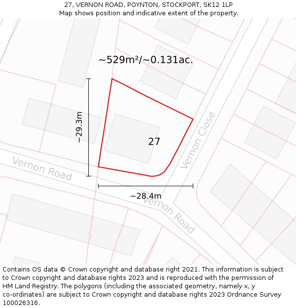 27, VERNON ROAD, POYNTON, STOCKPORT, SK12 1LP: Plot and title map