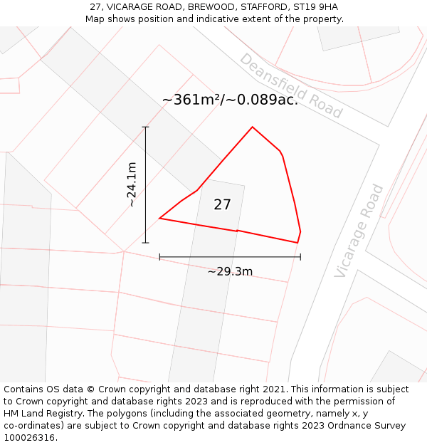 27, VICARAGE ROAD, BREWOOD, STAFFORD, ST19 9HA: Plot and title map