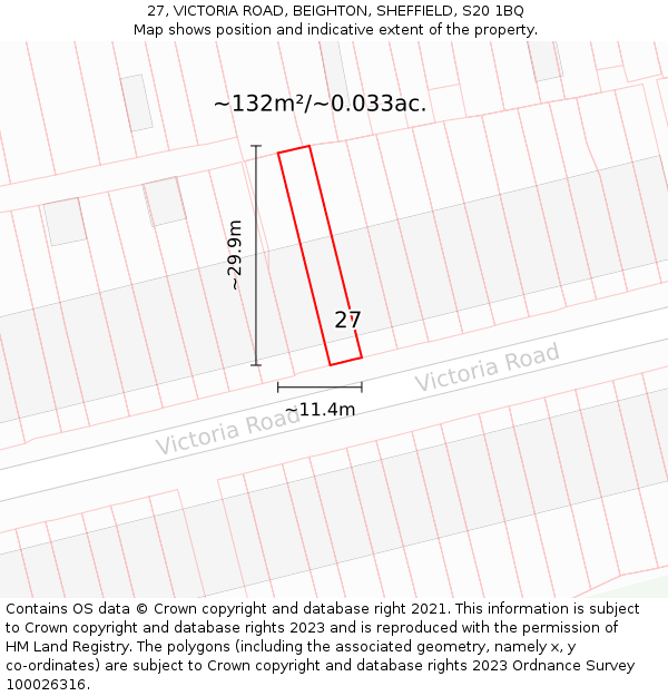 27, VICTORIA ROAD, BEIGHTON, SHEFFIELD, S20 1BQ: Plot and title map