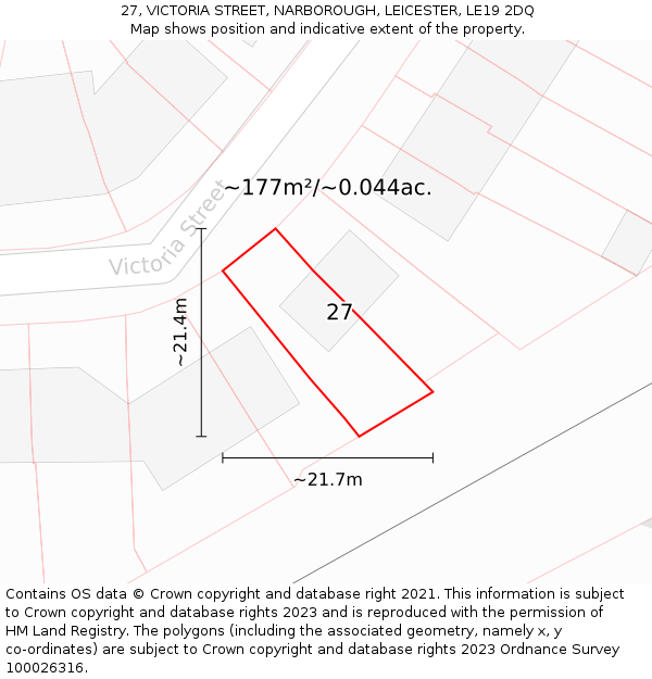 27, VICTORIA STREET, NARBOROUGH, LEICESTER, LE19 2DQ: Plot and title map