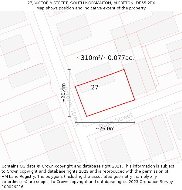 27, VICTORIA STREET, SOUTH NORMANTON, ALFRETON, DE55 2BX: Plot and title map