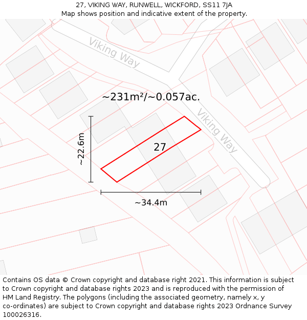 27, VIKING WAY, RUNWELL, WICKFORD, SS11 7JA: Plot and title map