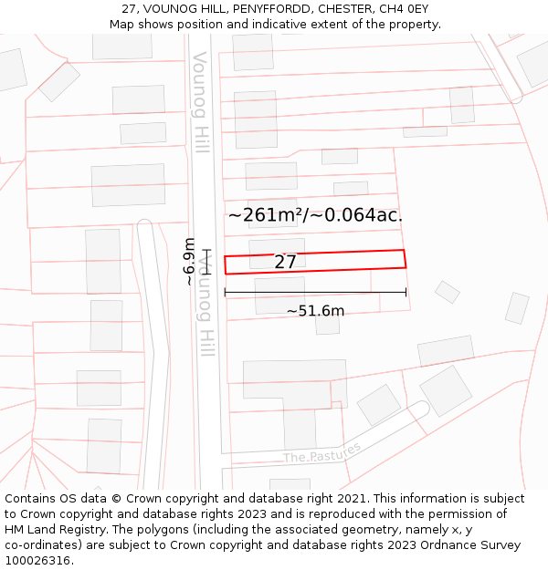 27, VOUNOG HILL, PENYFFORDD, CHESTER, CH4 0EY: Plot and title map