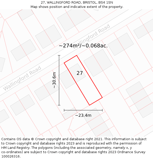 27, WALLINGFORD ROAD, BRISTOL, BS4 1SN: Plot and title map