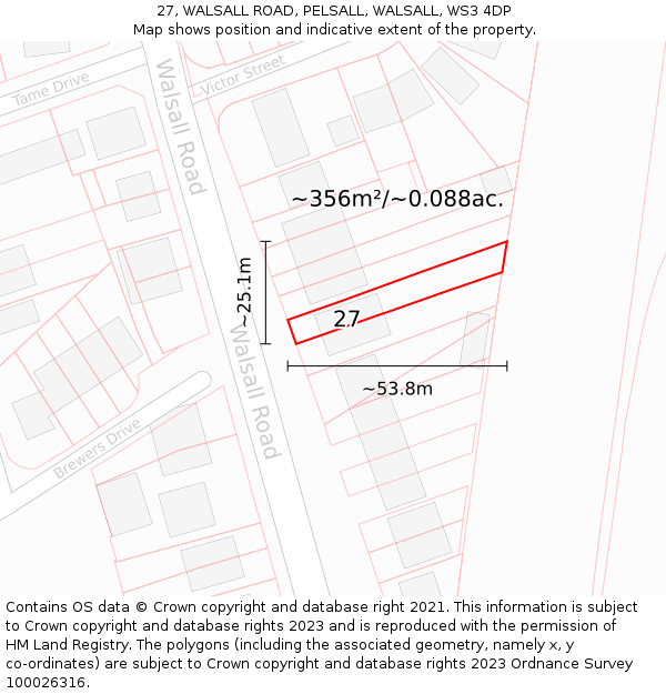 27, WALSALL ROAD, PELSALL, WALSALL, WS3 4DP: Plot and title map