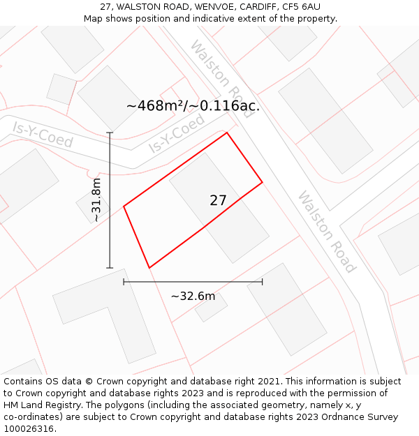 27, WALSTON ROAD, WENVOE, CARDIFF, CF5 6AU: Plot and title map