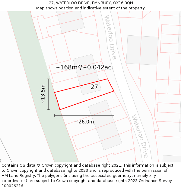 27, WATERLOO DRIVE, BANBURY, OX16 3QN: Plot and title map