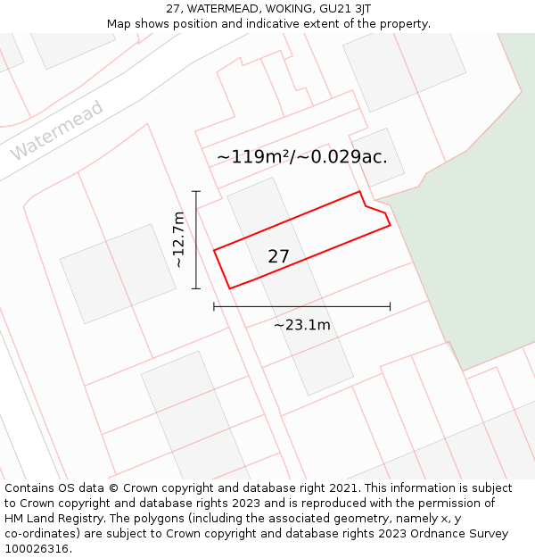 27, WATERMEAD, WOKING, GU21 3JT: Plot and title map