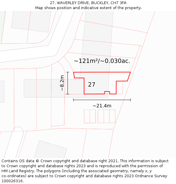 27, WAVERLEY DRIVE, BUCKLEY, CH7 3FA: Plot and title map