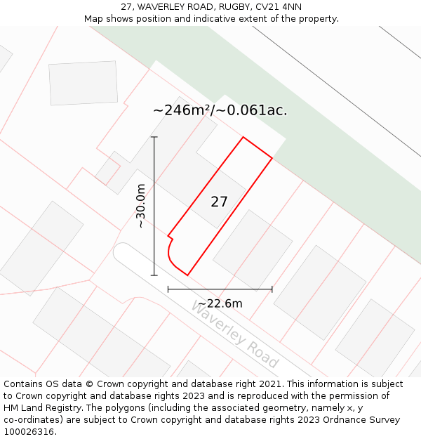 27, WAVERLEY ROAD, RUGBY, CV21 4NN: Plot and title map