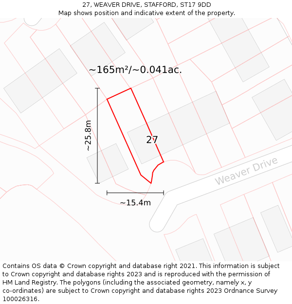 27, WEAVER DRIVE, STAFFORD, ST17 9DD: Plot and title map