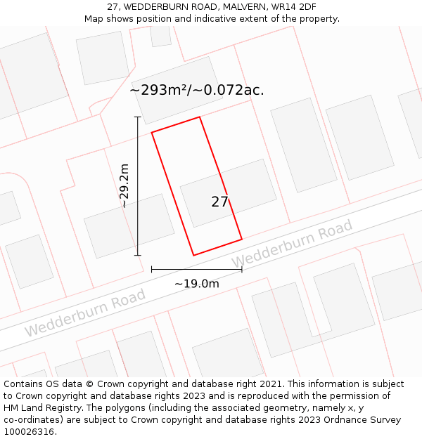 27, WEDDERBURN ROAD, MALVERN, WR14 2DF: Plot and title map