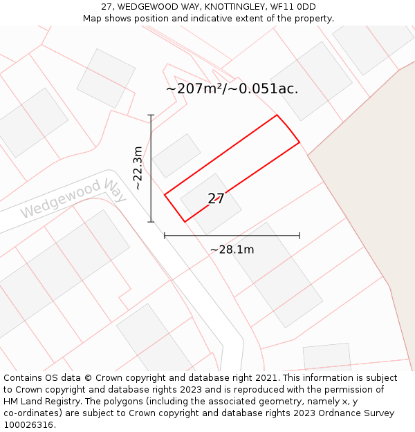 27, WEDGEWOOD WAY, KNOTTINGLEY, WF11 0DD: Plot and title map