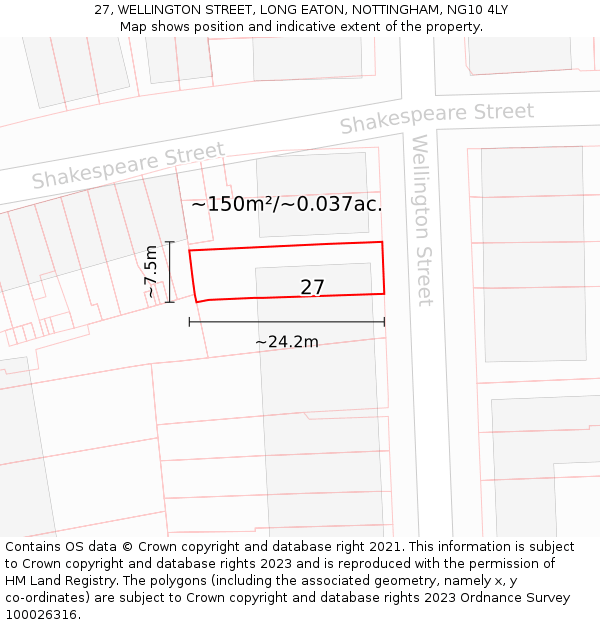 27, WELLINGTON STREET, LONG EATON, NOTTINGHAM, NG10 4LY: Plot and title map