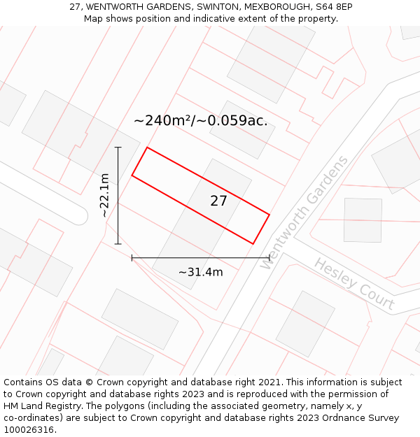 27, WENTWORTH GARDENS, SWINTON, MEXBOROUGH, S64 8EP: Plot and title map