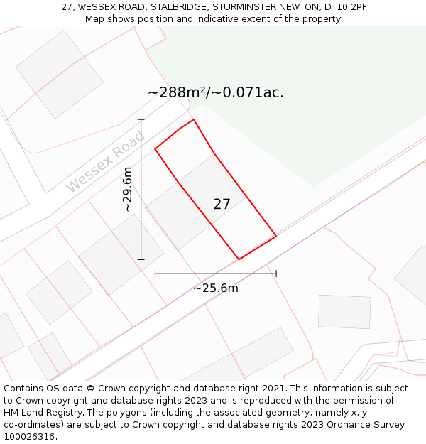 27, WESSEX ROAD, STALBRIDGE, STURMINSTER NEWTON, DT10 2PF: Plot and title map