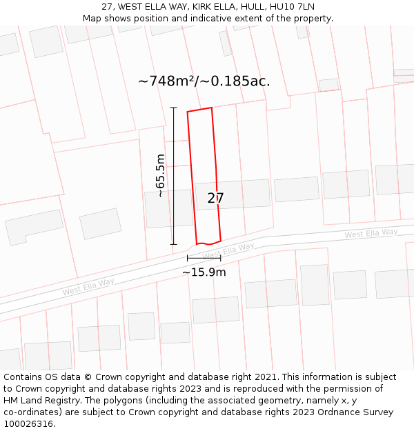 27, WEST ELLA WAY, KIRK ELLA, HULL, HU10 7LN: Plot and title map