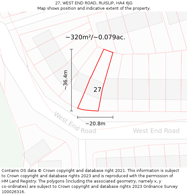 27, WEST END ROAD, RUISLIP, HA4 6JG: Plot and title map